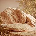 Natural Stone E-commerce Display Stand With Round Platform And Yellow Leaf Tree 3d model
