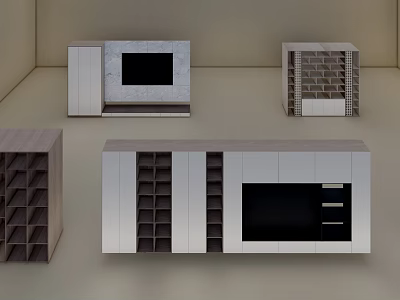 Modern Decorative Storage Cabinets With Various Designs Shelves And Drawers 3d model