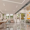 Stylish Modern Beauty Salon Interior Design With Sofa Bar Stools Marble Floor And Pendant Lights