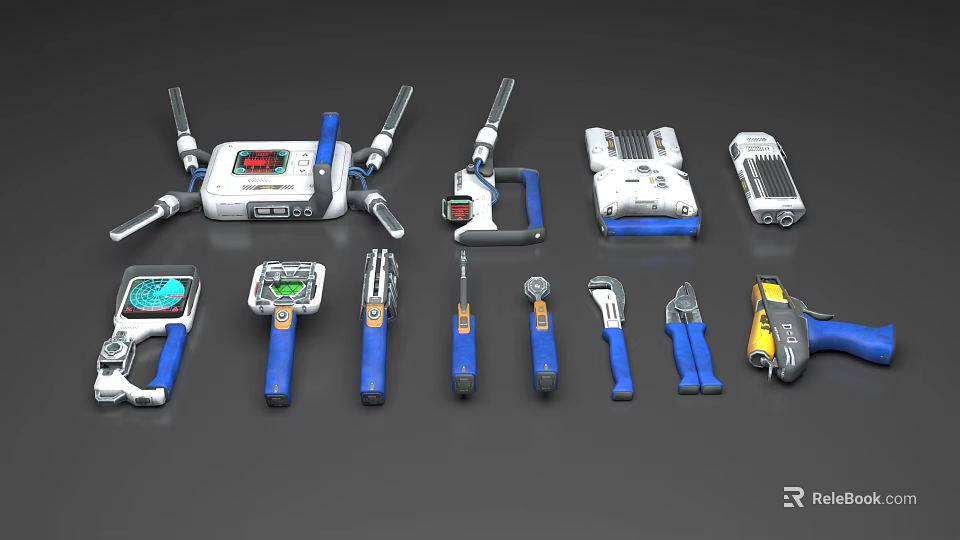 Industrial Equipment Collection Featuring Handheld Tools Testing Meters Detection Devices Pliers And Screwdrivers 3d model 