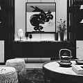 Modern Chinese Living Room Interior With L shaped Sofa Round Coffee Table And Decorative Elements