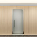 Modern Elevator Hallway With Wooden Walls Glass Door And Recessed Lighting