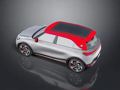 Sleek Silver Compact Car With Red Roof And Modern Black Wheels Design 3d model