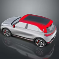 Sleek Silver Compact Car With Red Roof And Modern Black Wheels Design