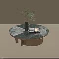 Elegant Round Coffee Table With Marble Top And Brass Base Featuring Vase Books Glass Cup
