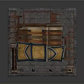 Cartoon Scene Of Traditional Wooden Architecture With Colorful Canopy Decorative Banners And Pillars