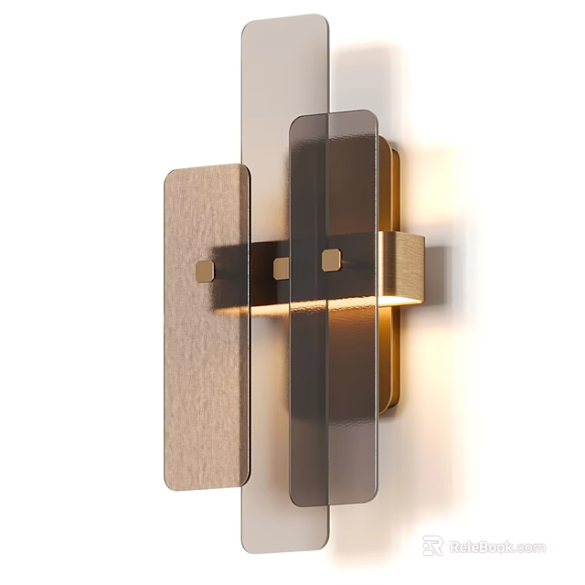 Modern Wall Lamp With Frosted Glass Panels And Brass Accents For Home Decor 3d model 