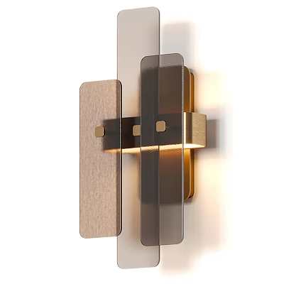 Modern Wall Lamp With Frosted Glass Panels And Brass Accents For Home Decor 3d model