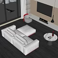 Modern Living Room With Gray L Shaped Sofa And Round Marble Coffee Table Set