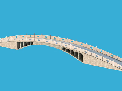 Arched Stone Bridge With Decorative Railings And Multiple Arches Against Blue Sky 3d model