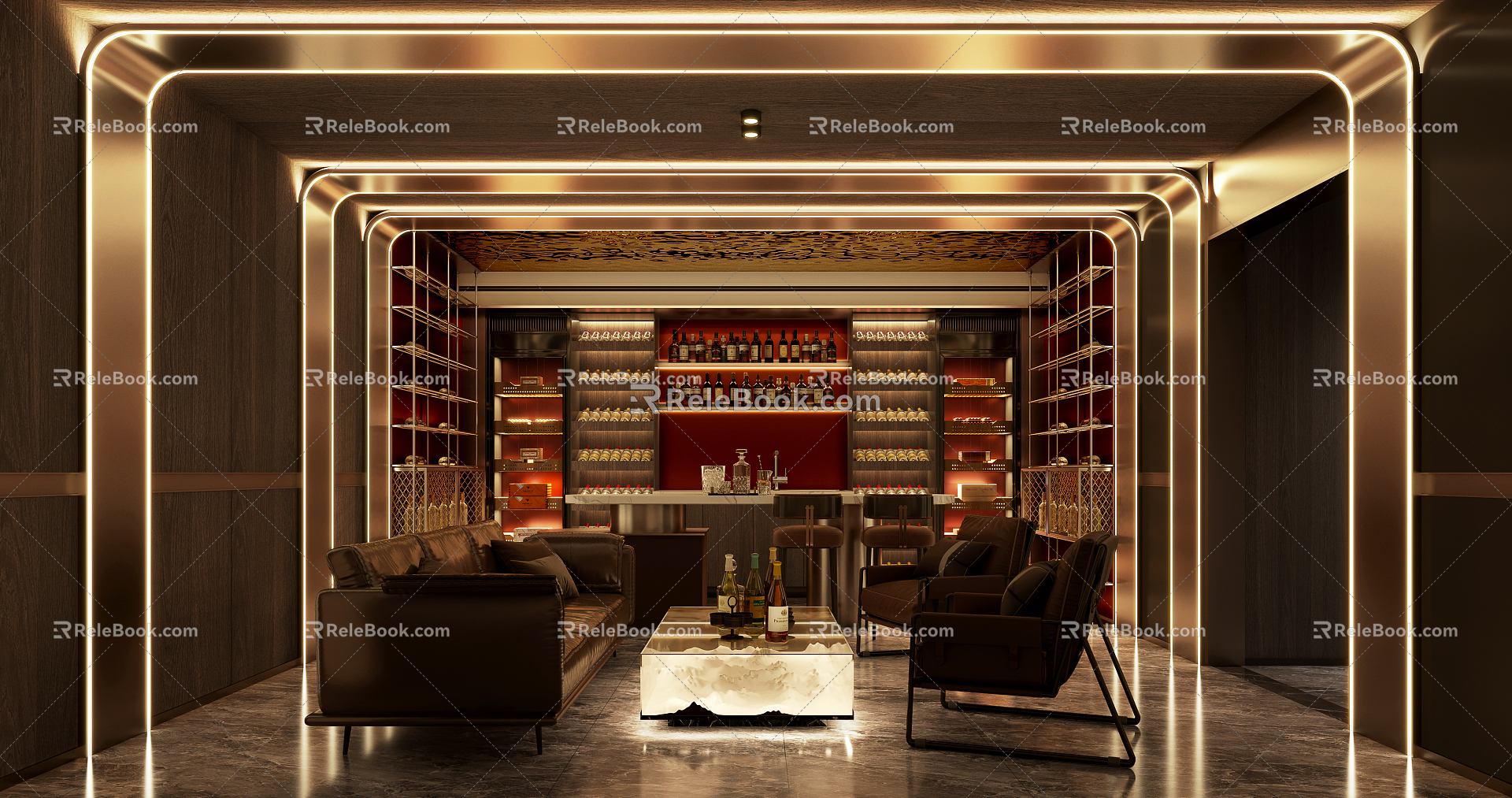 Light Luxury Bar Video Wine Cigar Area 3d model