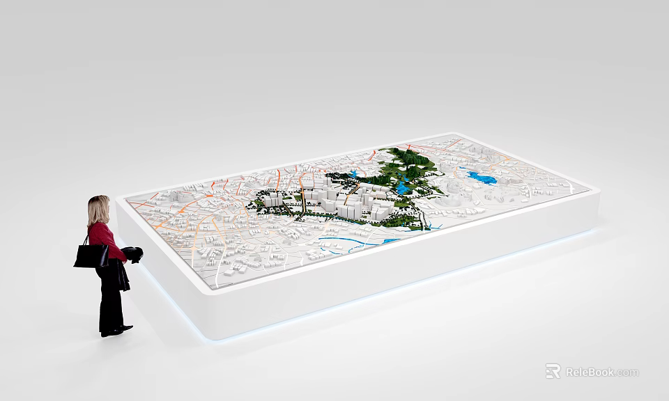 Urban Planning Sand Table Featuring Road Network Green Spaces Buildings And Water Features 3d model 