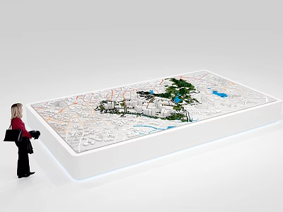 Urban Planning Sand Table Featuring Road Network Green Spaces Buildings And Water Features 3d model