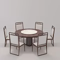 Round Dining Table Set With Marble Top And Six Chairs Light Seats Dark Frame 3d model