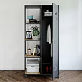 Modern Chest of Drawers with Shelves Green Plant Vase Photo Frame Books and Storage Box