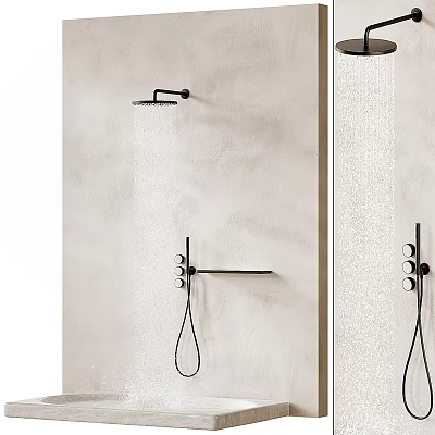 Sleek Modern Black Wall Mounted Shower Head With Handheld Sprayer On Light Bathroom Wall 3d model