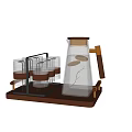 Elegant Glass Tea Set With Kettle Cups Wooden Tray And Metal Accents