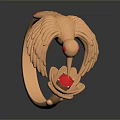 Elegant Gold Ring With Bird Wing Design And Red Gemstone Flower 3d model
