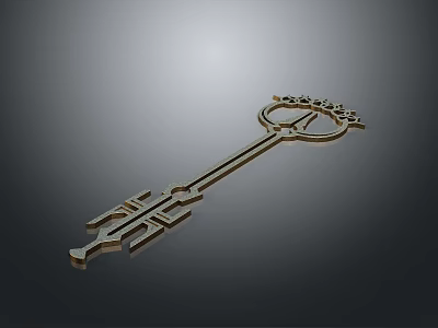 Ornate Decorative Key 3D Model With Intricate Design And Metallic Finish 3d model