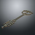 Ornate Decorative Key 3D Model With Intricate Design And Metallic Finish
