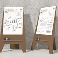 Two Brown Display Boards Featuring Charts Graphics and Business Data Against Grey Wall 3d model