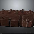 Vintage Brown Canvas Duffel Bag With Multiple Pockets And Leather Straps 3d model