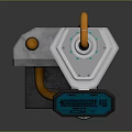 Futuristic Hi Tech Machine With Transparent Blue Core Digital Display And Orange Top Nozzle