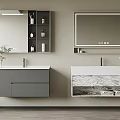 Modern Bathroom Mirrors with Storage Cabinet Gray and Marble Vanity Sink and Decor Items