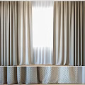 Beige Curtains With Subtle Geometric Pattern And White Sheer Panels Draped Over Window