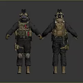 Men In Tactical Combat Gear With Helmet Vest Knee Pads And Boots