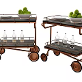 Modern Commercial Wheeled Service Carts with Green Apples Trays and Glass Bottles for Catering Business
