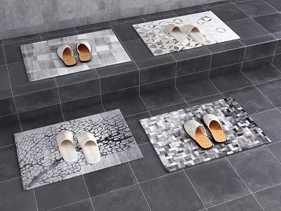 Modern Square Carpet Toilet Slippers Floor Mat Combination 3d model