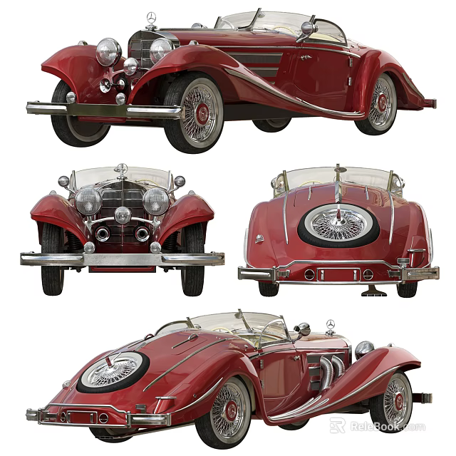 Red Vintage Convertible Car With Open Top Classic Design And Chrome Accents 3d model 