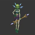 Woman With Blonde Hair In Blue Outfit Holding Bow With Crystal Arrows And Crystal Decorations