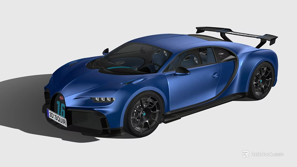 Blue Bugatti Sports Car With Sleek Body Black Wheels And Sporty Spoiler Design 3d model 