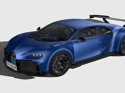 Blue Bugatti Sports Car With Sleek Body Black Wheels And Sporty Spoiler Design 3d model