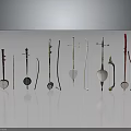 Traditional String Instruments Various Shapes Designs Arranged Black Background With Reflections