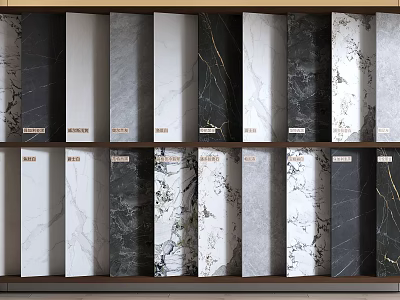 Stylish TV Background Wall With Various Marble Tiles Different Colors And Textures 3d model