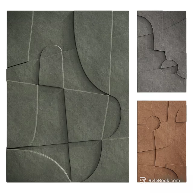 Modern Geometric Frame Design with Green Gray Brown Abstract Shapes and Patchwork Pattern 3d model