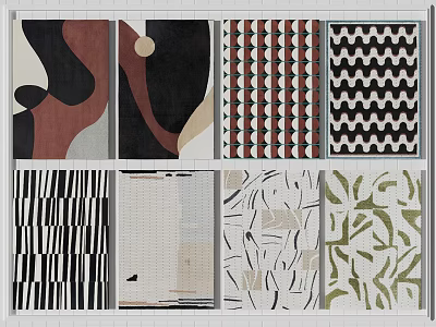Square Rugs Featuring Diverse Modern Abstract Geometric Wavy and Striped Patterns 3d model