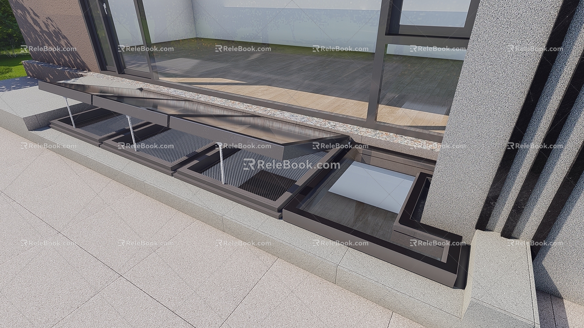 Skylight hanging on the lighting well of the villa 3d model