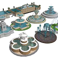 Various Decorative Garden Fountains With Multi Tiered Designs And Circular Bases