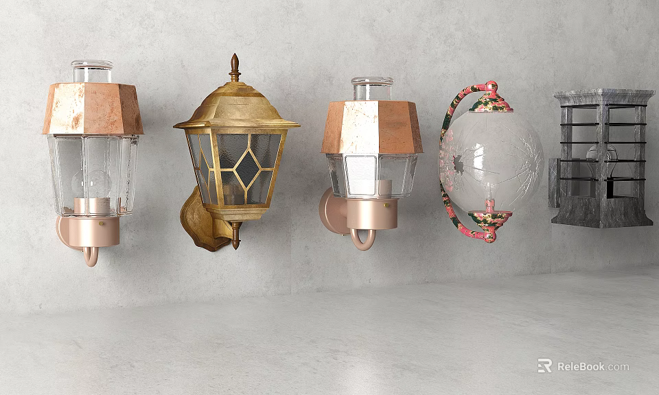 Stylish Wall Lamps With Various Designs And Materials For Interior Decor 3d model 