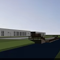Modern Industrial Factory Building With Water Canal Green Lawn And Long Windows