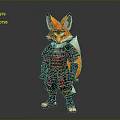 Cute Fox Character In Traditional Samurai Armor With Red And Orange Details