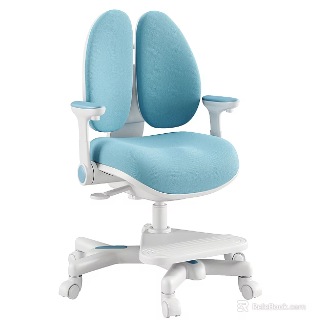 Blue And White Kids Chair With Adjustable Ergonomic Design Armrests And Swivel Wheels 3d model 
