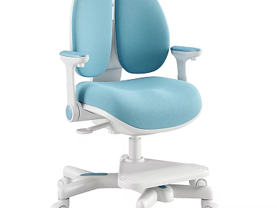 Blue And White Kids Chair With Adjustable Ergonomic Design Armrests And Swivel Wheels 3d model