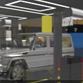 Modern Car Care Store With Parked Vehicles Yellow Pillars And Maintenance Services
