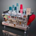Professional Espresso Coffee Machine with Various Colored Paper Cups Tissue Box and Coffee Accessories