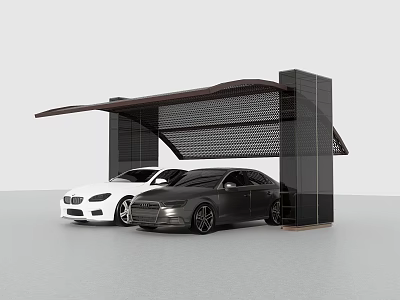 Modern Parking Carport With Black Frame And Curved Roof For Two Cars 3d model